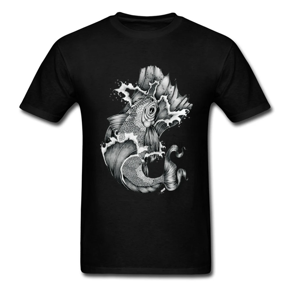 Мужская черная футболка Koi Tattoo с принтом рыб летняя хлопковая Футболка | одежда