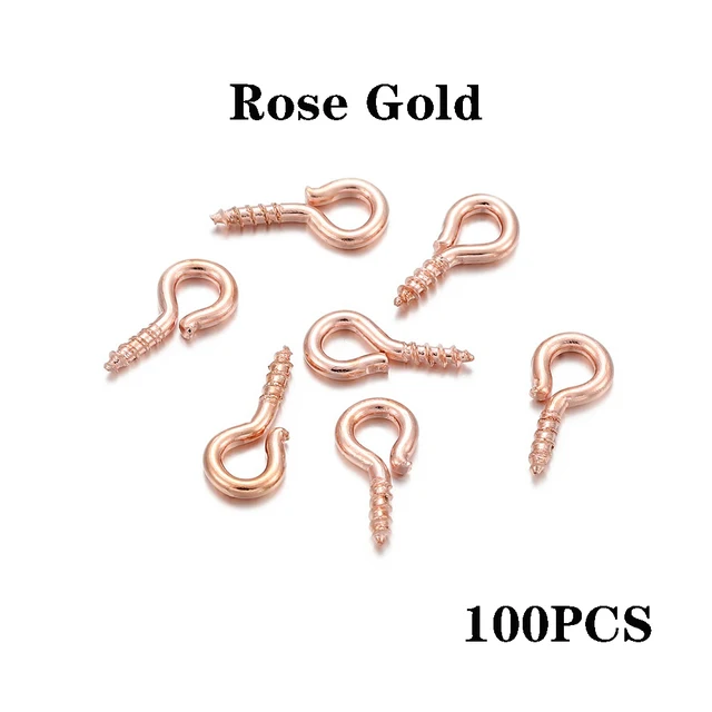 100-200pcs Small Tiny Mini Eye Pins Eyepins Hooks Eyelets Screw Threaded Gold Clasps Hooks Jewelry Findings For Making DIY Rose Gold100