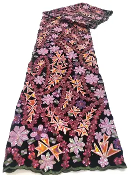 

(5yards/pc) High quality soft African velvet lace fabric with gorgeous colorful sequins embroidery for party dress FZZ1032