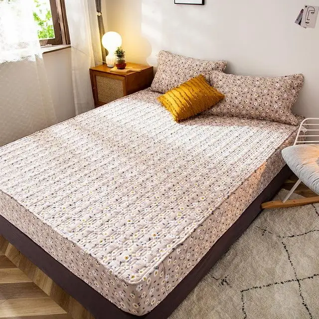 thumbnail image 1 of Sábana ajustable elástica para el hogar, ropa de cama de algodón estampada, gruesa, impermeable, estilo nórdico, funda de colchón, colcha doble para parejas y queen, 1 of 5