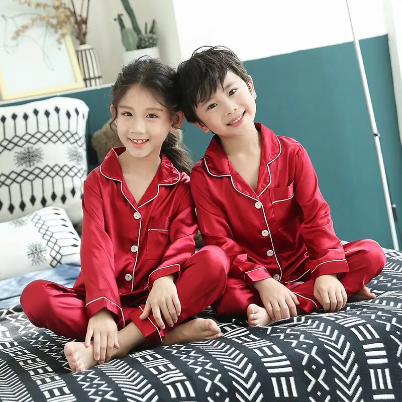 

2pcs Girls Kids Pajamas Sets Silk Pyjama Infant Baby Sleepwear Home Clothing Bathing Suit Boy Pajama Children Summer Pajamas