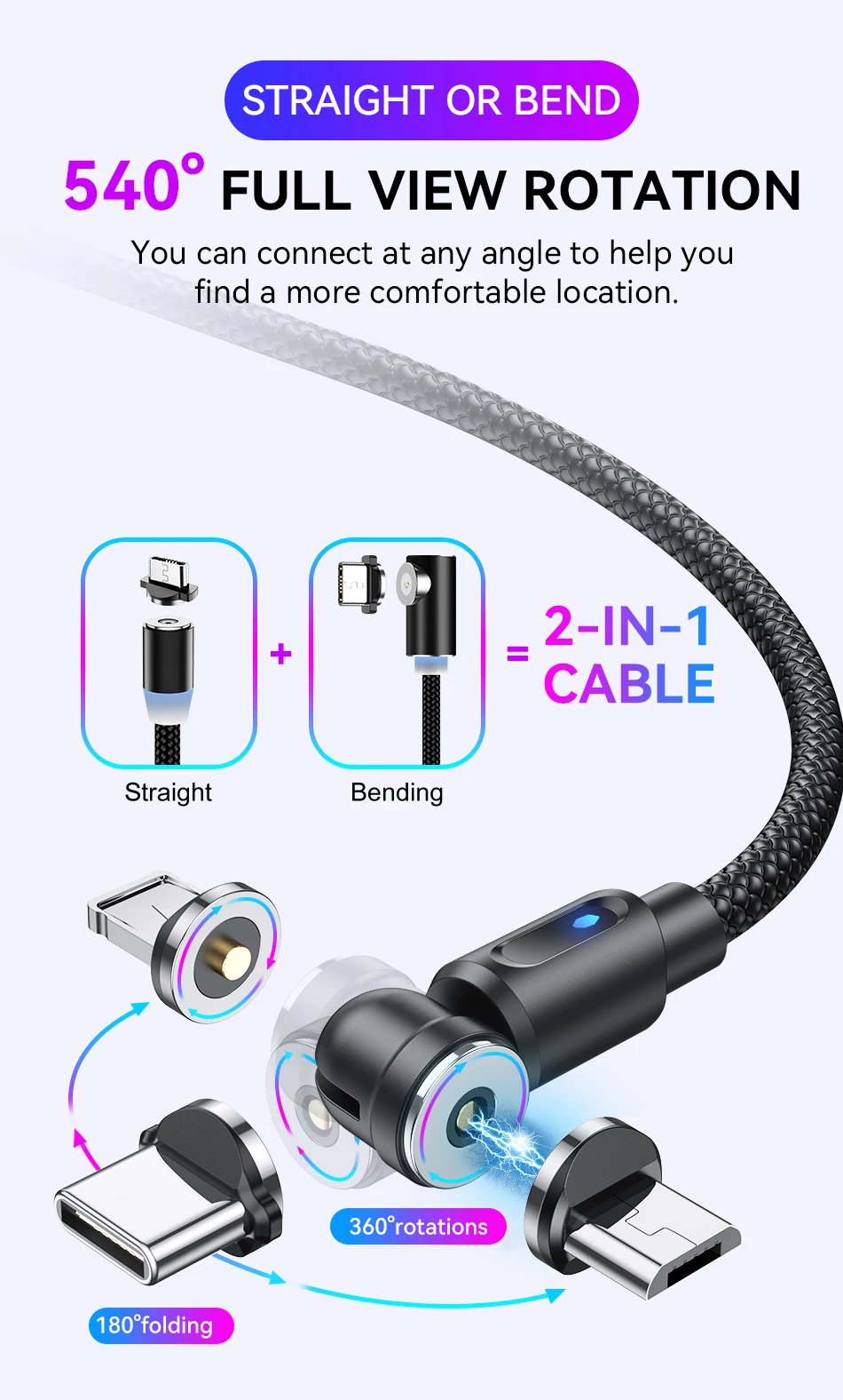 apple iphone charger cable 540 Rotate Magnetic Type C Cable Micro USB Cable Fast Charger For Xiaomi Redmi Note 10 Mobile Phone USB Charge Cable Data Wires iphone charger adapter