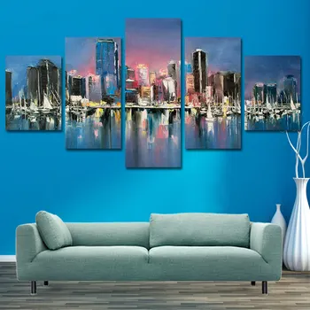 

5 Panel Wall Picture Home Decor Canvas Painting Wall Art Print City Port Sailboat Canvas Painting Home Decor Pictures Print