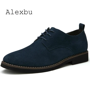 

Alexbu Genuine Leather Men Casual Shoes High Quality Autumn Winter Men Flats Lace Up Oxfords Office Shoes Plus Size 38-48