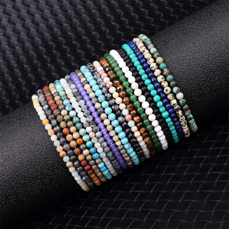 4mm 6mm Chakra Bead Energy Bracelet Natural Round Agates Onyx Stone Stretch Bracelet Bangles for Women Men Handmade Yoga Jewelry