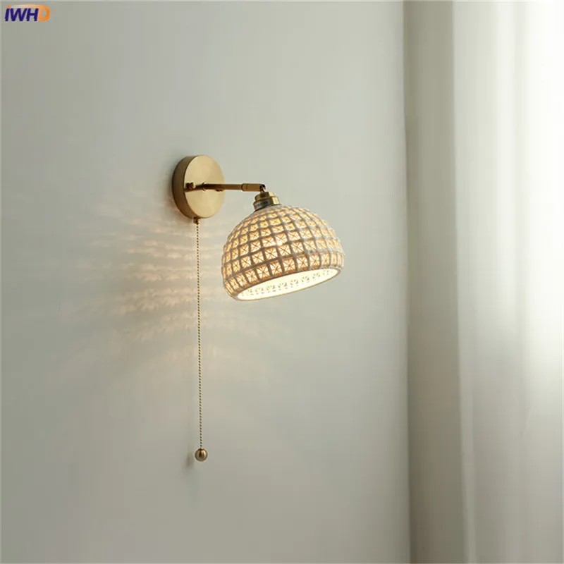 Iwhd Applique Da Parete Moderna A Led In Rame Con Interruttore A Catena A Specchio Per Bagno Luci Per Scale Lampada Da Parete In Ceramica Nordica Appl