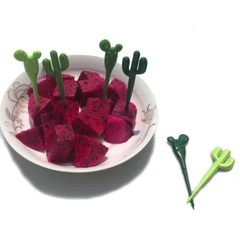 

6Pcs/Pack Plastic Green Cactus Fruit Forks Toothpick Kids Tableware Fruit Fork Food Picks Dessert Stick For Children Party Decor