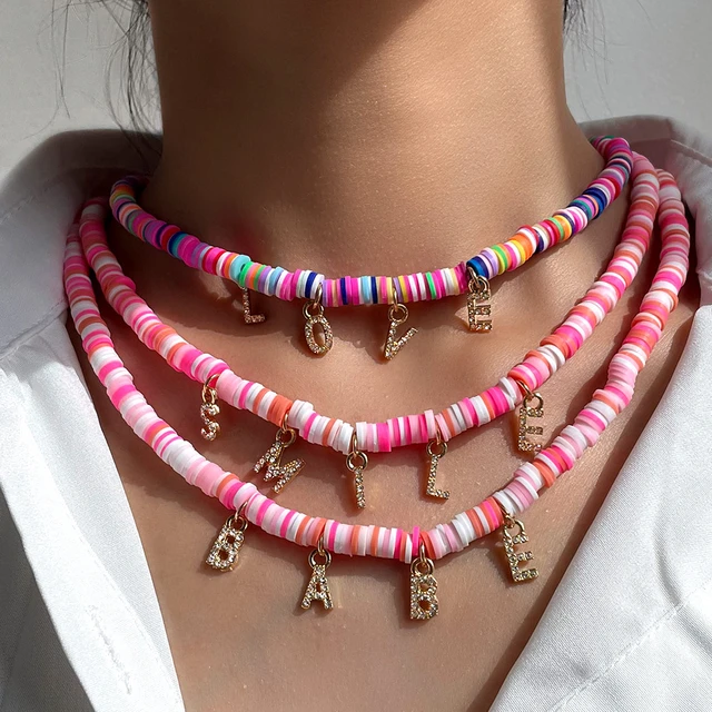 Glass Seed Beads Beaded Multilayer Necklace Set Dark Pink