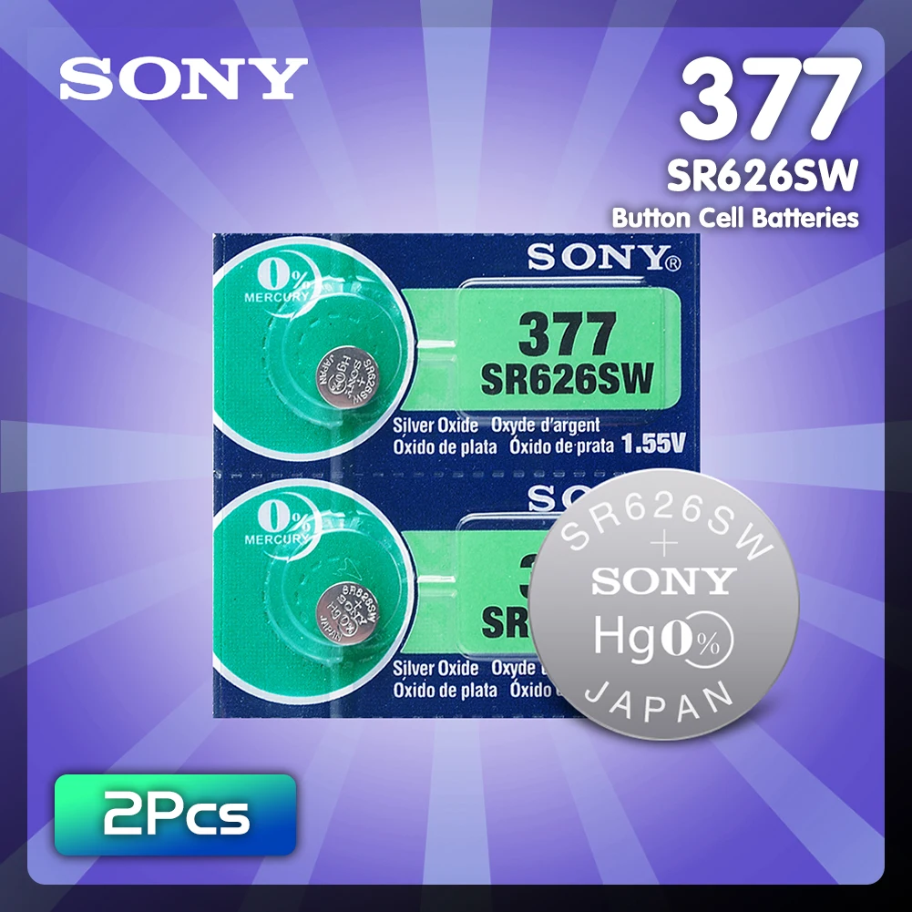 2 шт. Sony 1 55 V AG4 Батарея SR626 377 LR626 LR66 SR66 SR626SW 377A кнопочная ячейка часы монета G4 батареи