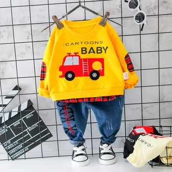 

Spring Newborn Clothes Outfit Toddler Long Sleeve O-neck Sweatshirt+Jeans 2pcs Cartoon Baby Boy Set Brand Casual Sport Kids Suit
