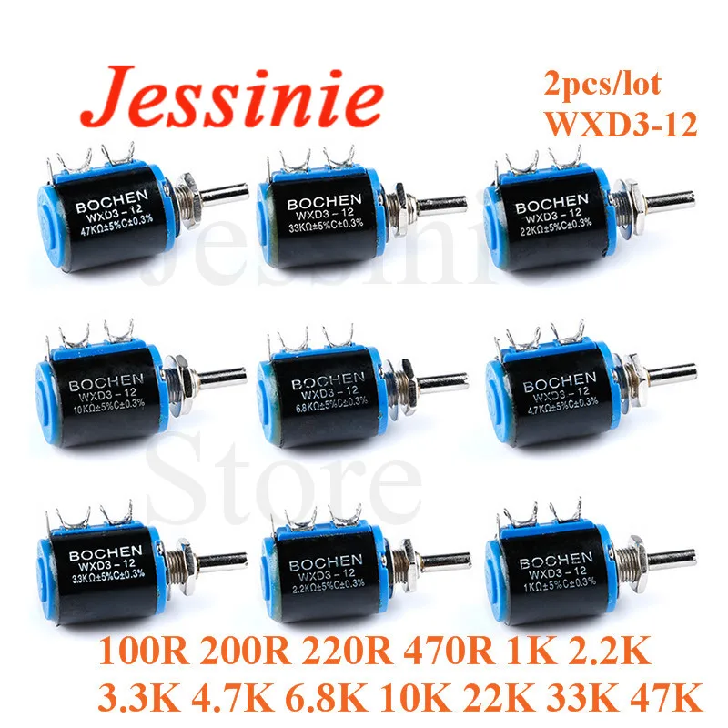 2pcs WXD3-12 Precision Multi-turn Wirewound Potentiometer 100 220 470 1K 2.2K 3.3K 4.7K 6.8K 10K 22K 33K 47K Sliding Rheostat |