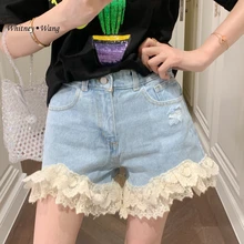 WHITNEY WANG шорты весна лето мода уличная одежда Многослойные кружевные оборки джинсовые шорты в стиле пэчворк женские джинсы размера плюс 5XL