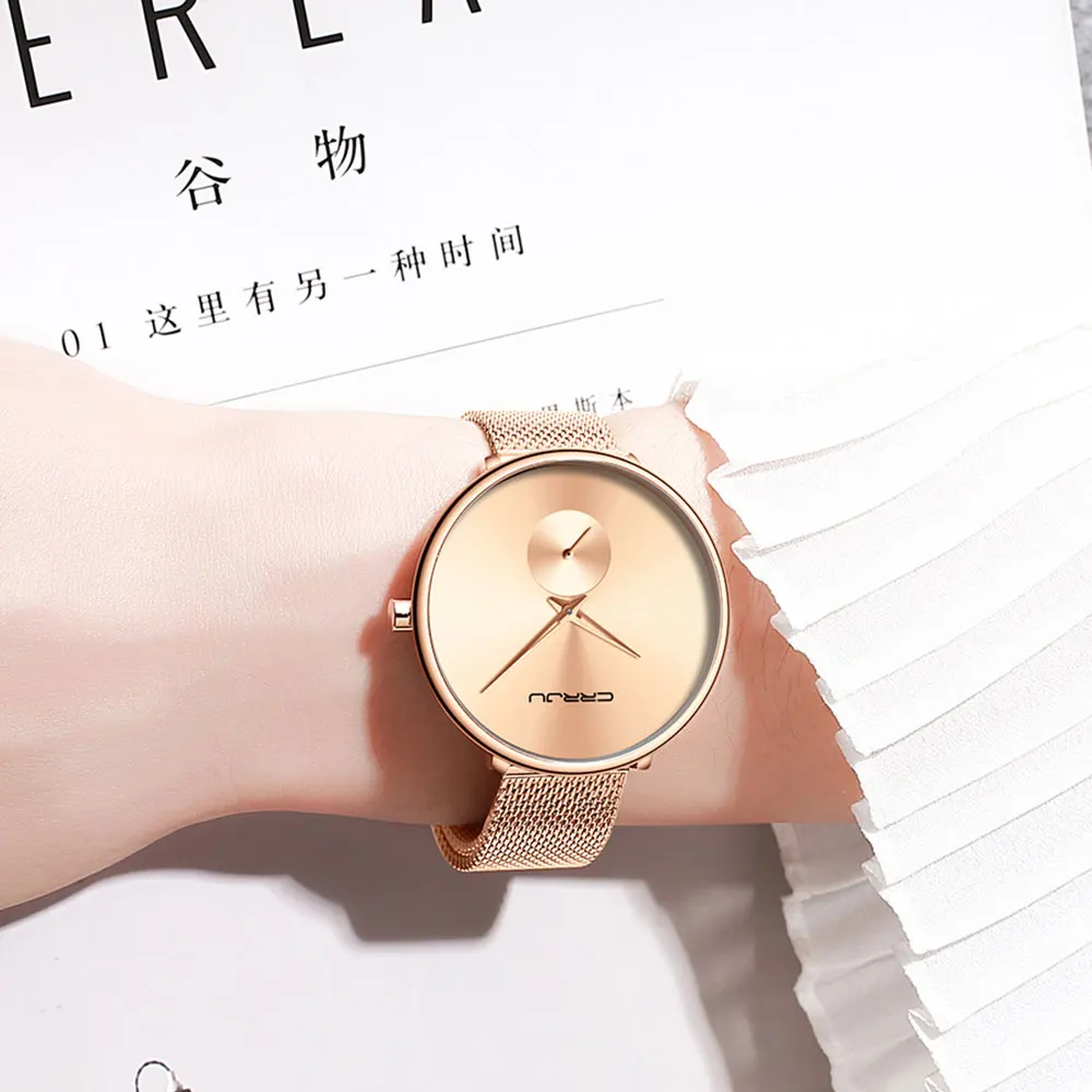 CRRJU Women's Watches Luxury Ladies Watch Fashion Minimalist Waterproof Slim Band Watches for Women Reloj Mujer