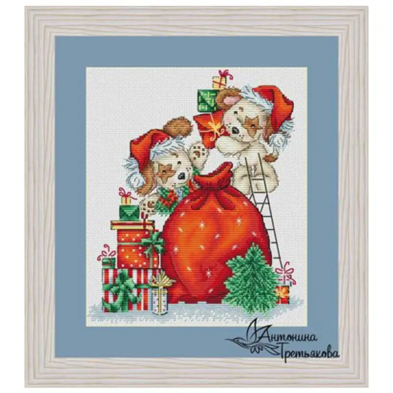 

Dog Christmas gift patterns Counted Cross Stitch 11CT 14CT 18CT DIY Cross Stitch Kits Embroidery Needlework Sets home decor