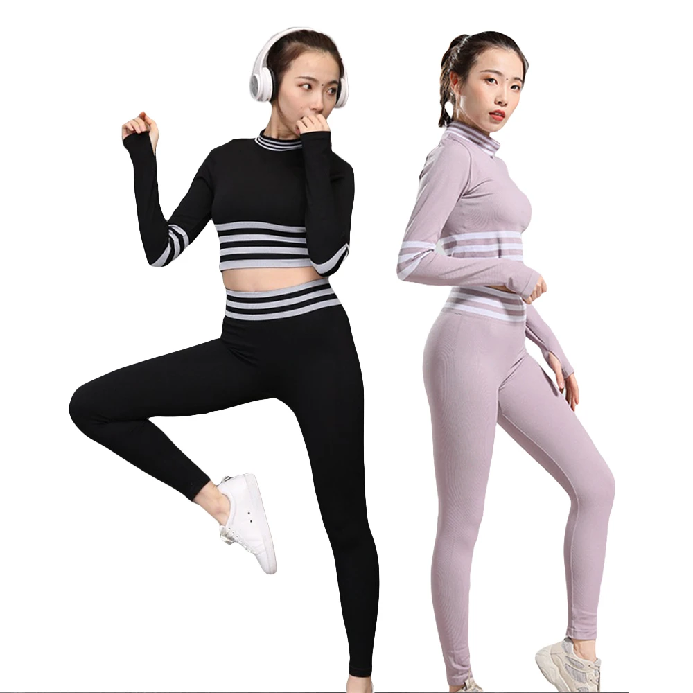 

Yoga Serve Woman Bodybuilding Suit Motion Close Long Sleeve High Waist To Hip Self-cultivation Motion Stripe Trousers
