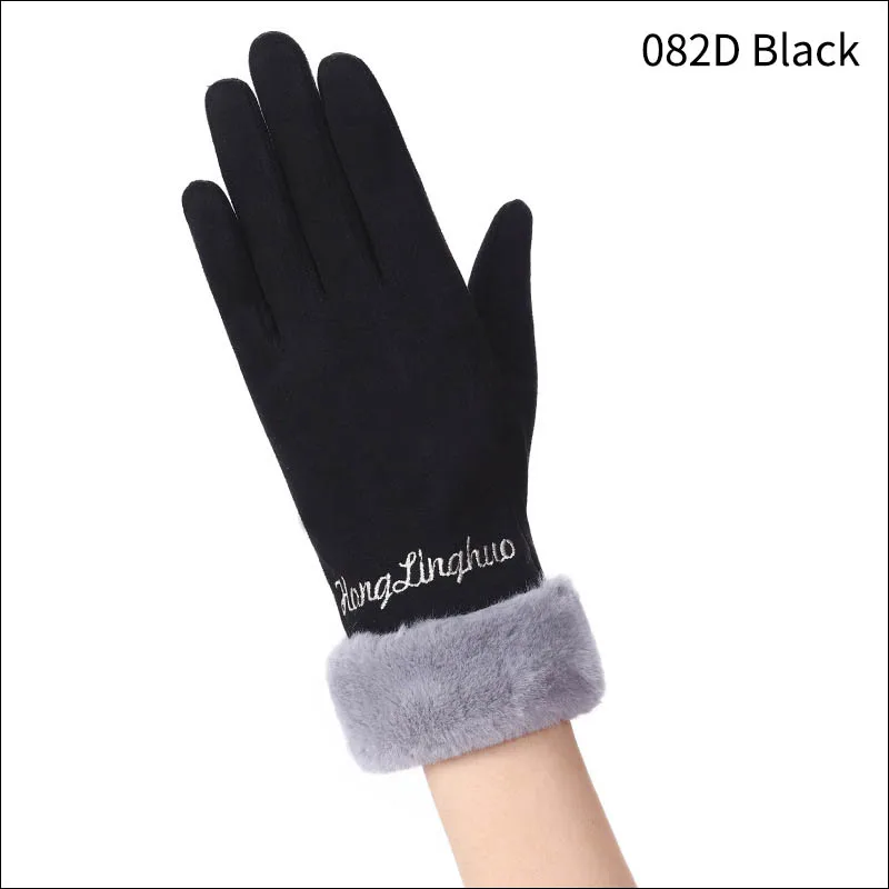 082D Black Открытый путешествия замша бархат 23 см сохраняет тепло прочный 1 пара бурелом леди перчатки многоцелевой - Цвет: 082D Black