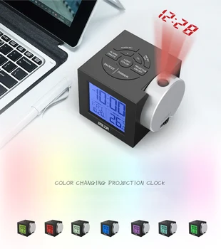 

Electronic LED Projection Alarm Clock Student Mute Luminous Bedroom Temperature Calendar Date Snooze Digital Table Clocks