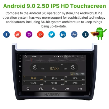 

Harfey Car 9" HD 1Din GPS Auto Radio Navi Android 9.0 For VW Volkswagen POLO 2012 2013 2014 2015 DVD Multimedia Player Head Unit