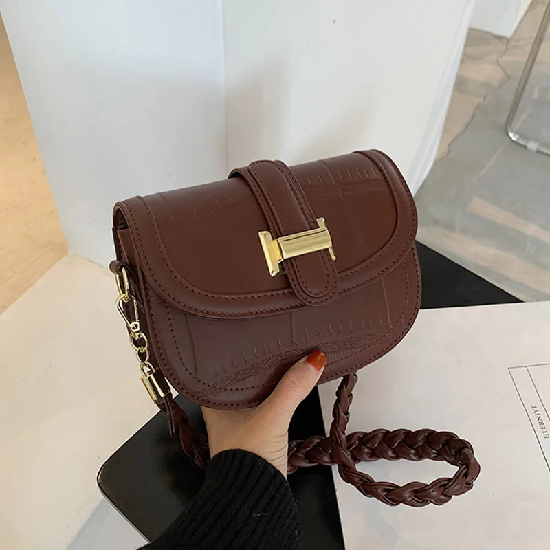 

Vintage Brown Leather Bag Women Luxury Designer Saddle Bag Pure Color Small Shoulder Bags Chic Female Crossbody Messenger Bags