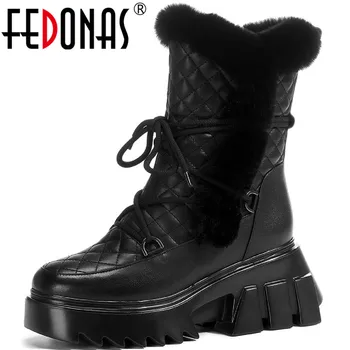 

FEDONAS 2020 Trends Snow Boots Warm Cross Tied Genuine Leather Shoes Woman Winter Newest Office Lady Working Ankle Boots Women