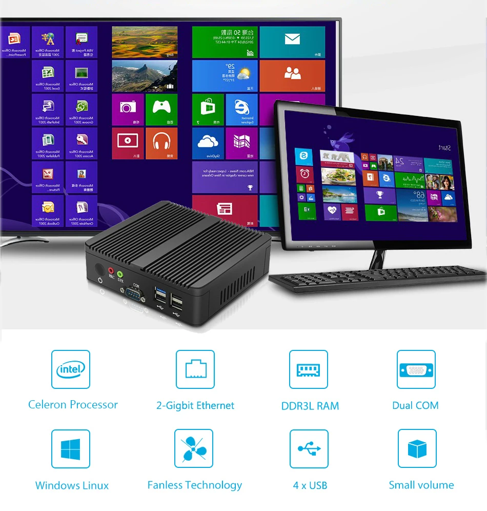 Мини ПК XCY без вентилятора Intel Celeron j1900 Win Windows 10 7 Linux Тонкий клиент Minipc Pfsense Micro 2 Lan Port