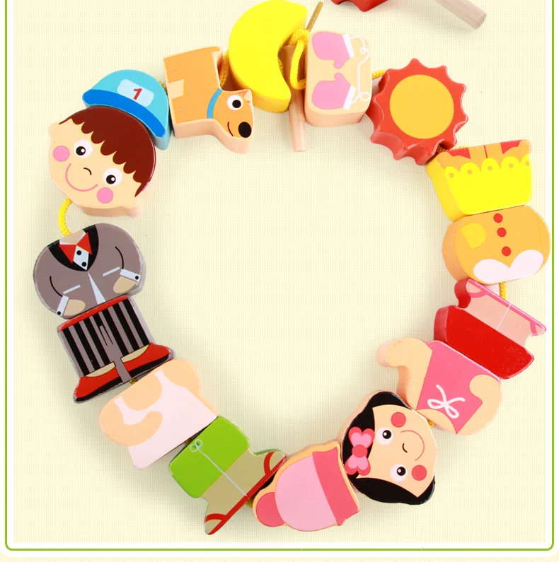 Детские нитяные бусинки гранулы, веревка, браслет из бисера вокруг бисера, деревянная детская развивающая игрушка для детского сада 1-2-3 лет
