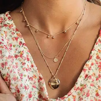 

ZOVOLI Boho Layered Kiss Wife Letter Pendant Necklace Sets Long Gold Chain Beaded Necklaces For Women Wife Fashion Jewelry Gifts