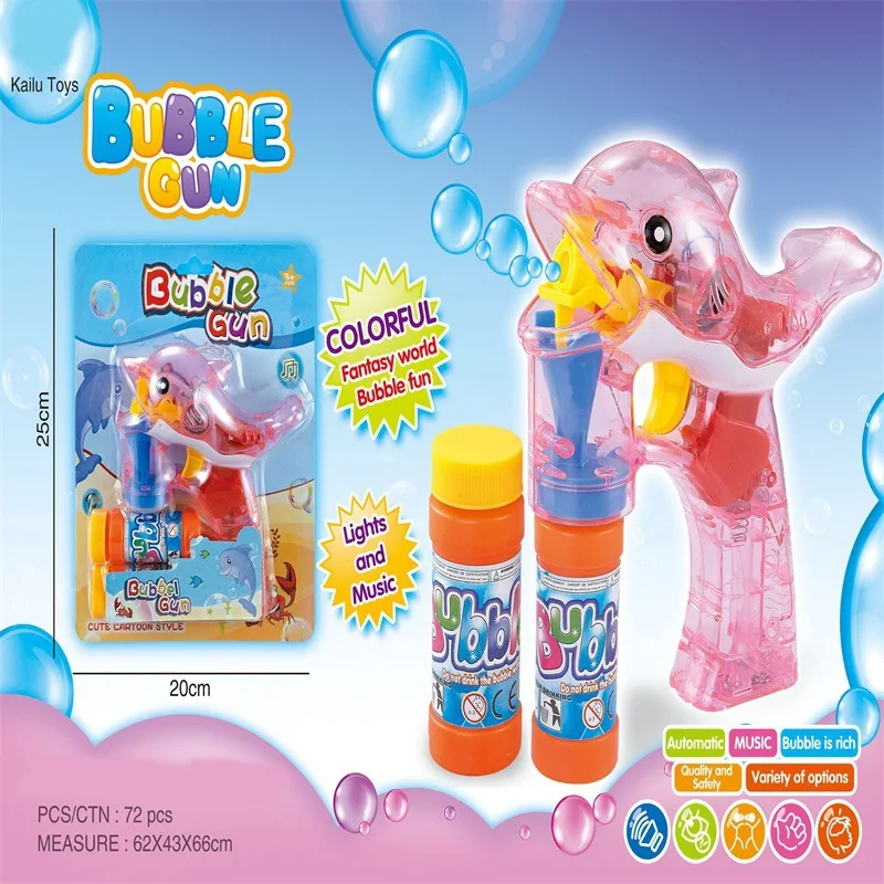

Fully Automatic Transparent Dolphin Bubble Gun 2 Bottles of Water Music Lights Blowing Bubbles Batch Children Stall Hot Selling
