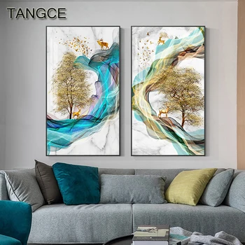 

Golden Deer Abstract Landscape Big Poster Nordic Canvas Print Wall Art Painting Contemporary Picture Living Room Entrance Decor