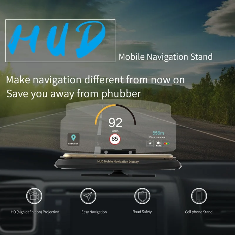 Автомобильный навигационный дисплей HUD, кронштейн для проектора, автомобильный держатель для мобильного телефона для любых автомобилей и всех смартфонов