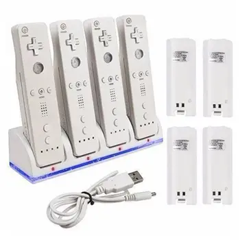 

2020 NEW 4Port Smart Charger Charging Dock Station with Rechargeable Batteries USB Data Cable for WII Game Console
