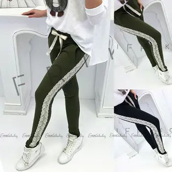 

Women's High Waist Casual Drawstring Elastic Long Pants Pencil Trousers Fashion Lace Patchwork Slim Lady Sport Breathable Pants