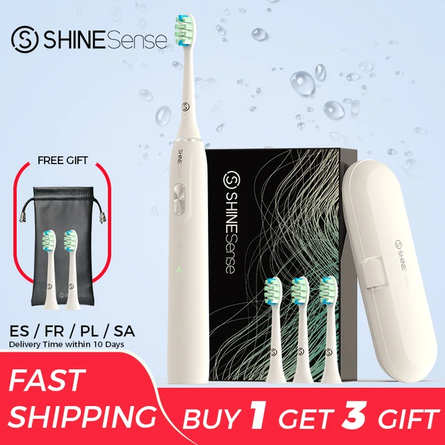 ShineSense Electric Sonic Toothbrush STB800 USB Rechargeable Adult Waterproof Electronic Tooth 8 Brushes Replacement Heads WT 4xHD add Box