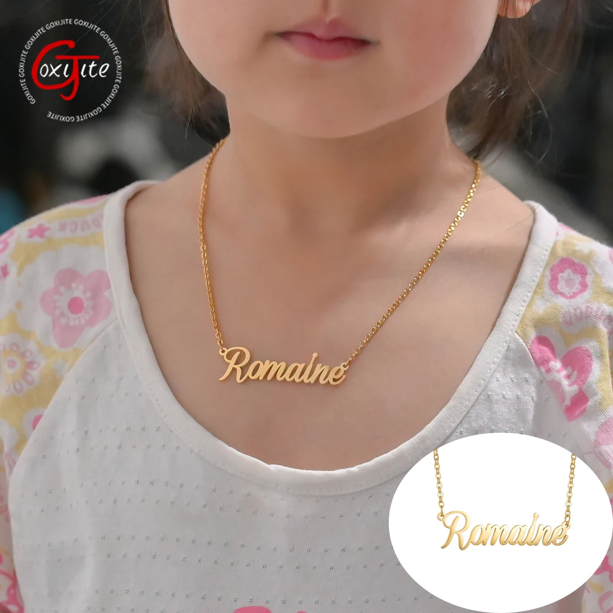 Goxijite 2021 Custom Baby Kid Name Necklace Stainless Steel Personalized Women Child Letter Nameplate Pendent Jewelry Gift play house toys our happy family theme villa suit girl child doll multicolor plastic 2 4 years girls 2021