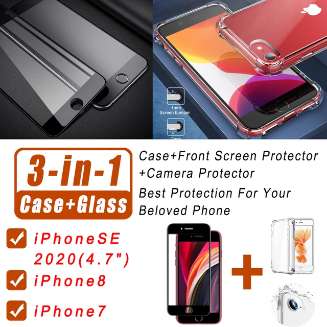 For iPhone se 2020 case Transparent TPU Cover iphoneSE SE2 7 8 se2020 Cases  with Front screen protector camera lens 3in1 phone - AliExpress