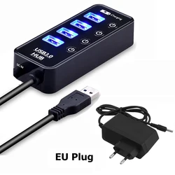 Multi-Port USB 3.0 Hub with Power Adapter for Smart Charging and Connectivity (4 port with EU plug)