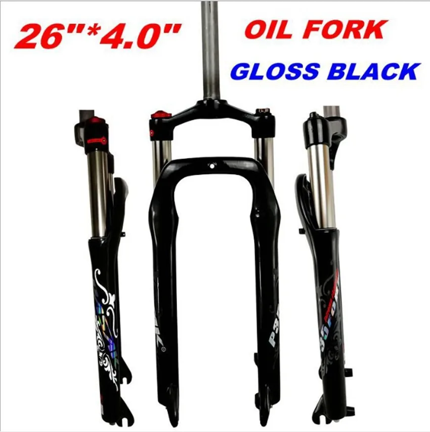 26 gloss black PASAK MTB Маутейн Снежный велосипед 26*4," Fat Велосипедная вилка воздушный газ масло Блокировка подвески вилки дисковый тормоз алюминиевый сплав 135 мм - Цвет: 26 gloss black