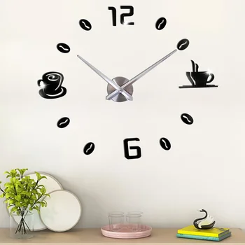 

Coffee Cup 3D Large Wall Clock Modern Design Silent Acrylic Decorative Self adhesive DIY Digital Wall Clocks for Living Room
