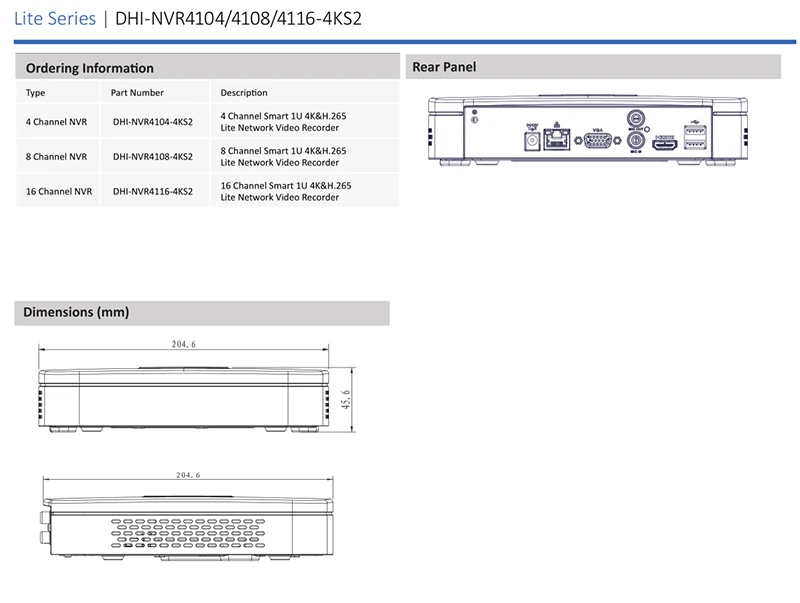 NVR4104-4KS2/NVR4108-4KS2/NVR4116-4KS2 без POE 4/8/16 системы безопасности-канальный Смарт 1U 4K и H.265 Lite Сетевой Видео Регистраторы