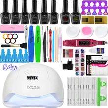 Набор для ногтей 54/24 W УФ-лампы 0/6 видов цветов Гель-лак для маникюра Комплект сверление ногтей набор УФ лак для ногтей расширение комплект пилочка для ногтей инструмент