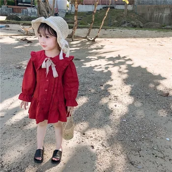 

Little Girls Dresses Princess School Long Sleeve Girls Dress Cotton Baby Clothes Red Khaki Shirt Spring Autumn 2019 New