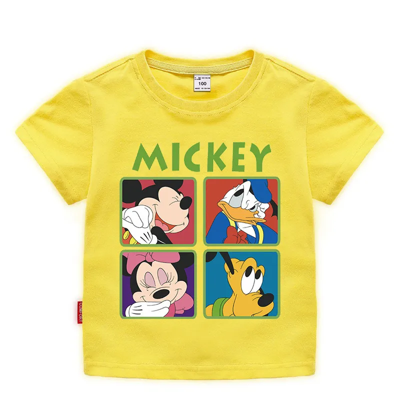 Disney/Новинка Детская футболка с принтом Микки Мауса Однотонная хлопковая детская
