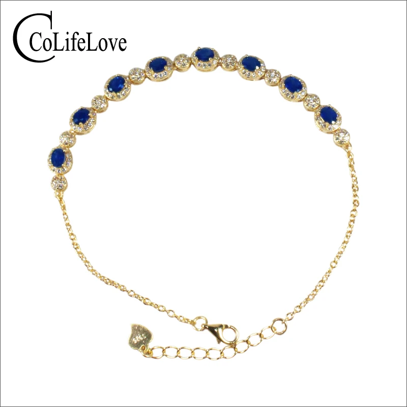 

CoLife Jewelry Fashion Silver Sapphire Bracelet for Wedding 8 Pieces Natural Blue Sapphire Silver Bracelet Gift for Girl