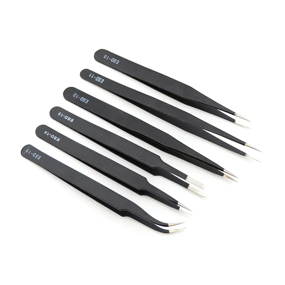 Anti-static ESD Stainless Steel Tweezers Maintenance Tools Industrial Precision Curved Straight Tweezers Repair Tools