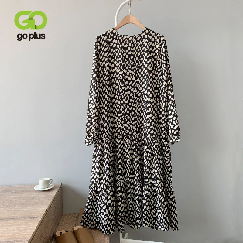 Женское шифоновое платье в горошек с длинным рукавом и круглым вырезом | Женская