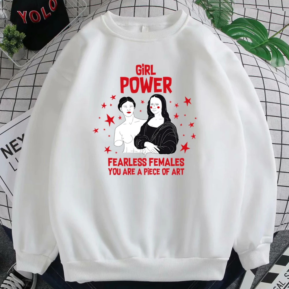 

Sweatshirt Girl Power Stars Letters Print O-Neck Sweatshirts Fleece Plus Size Women'S Pullover Punk Streetwear Hoody For Women