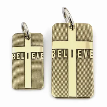 

High Detail 2-side Deep Engraved Brass BELIEVE Cross Pendant Biker Rock Punk Style 9X023B Steel Necklace 26 inches