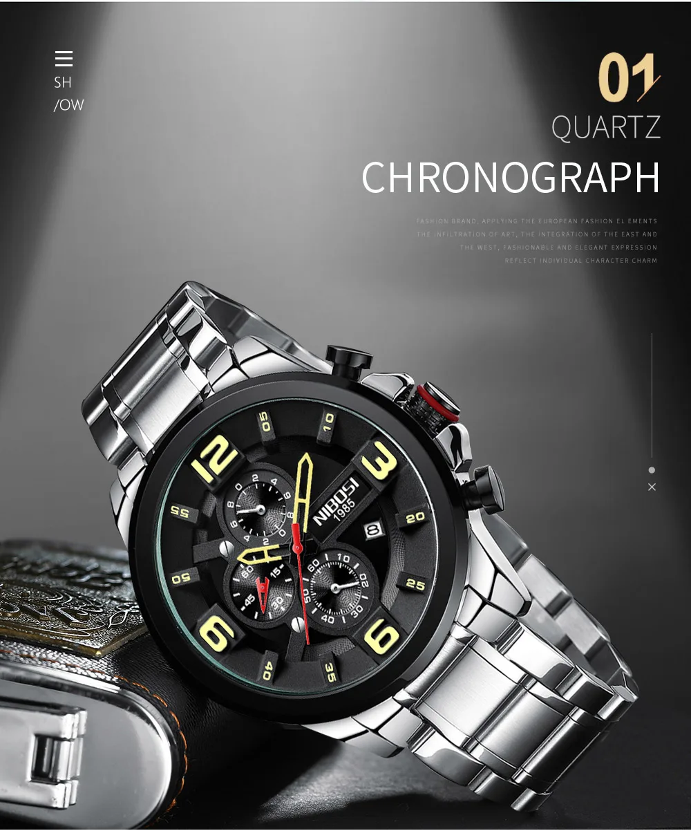 NIBOSI кварцевые/спортивные часы для мужчин часы люксовый бренд водонепроницаемые военные армейские часы из нержавеющей стали большие часы мужские деловые