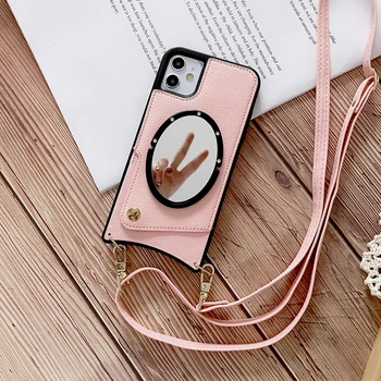 

Lady Make Up Leather Case For iPhone 11 Pro Max SE 2020 6 6s 7 8 Plus 10 X XR XS Max Crossbody Wallet Mirror Bracket Phone Cases
