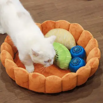 

Winter Cat Dog Bed Mat Pet Cake Shaped Cushion Plush Kitten Puppy Mat Kennel Litter Warm Innovative Bed Fruit Egg Tart Pet #7